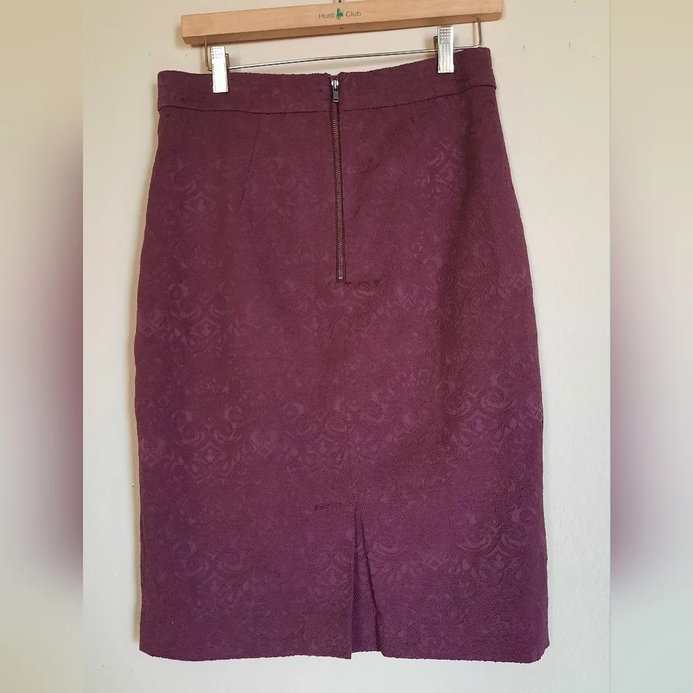Downeast Rich Burgundy Tapestry Brocade Pencil Skirt Office Career Church